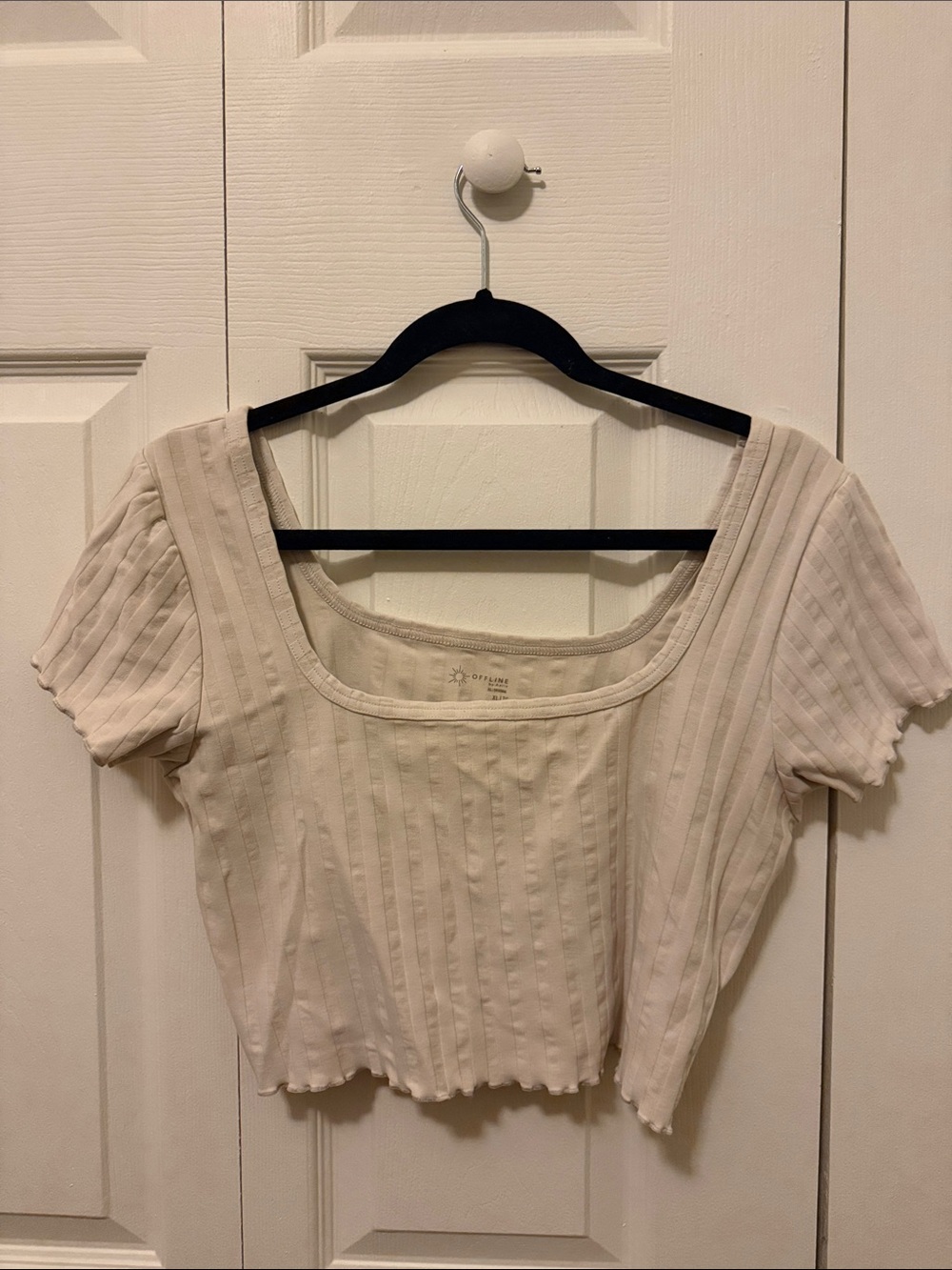Women's Square Neck Ribbed Crop Top - Cream OFFLINE BY AERIE